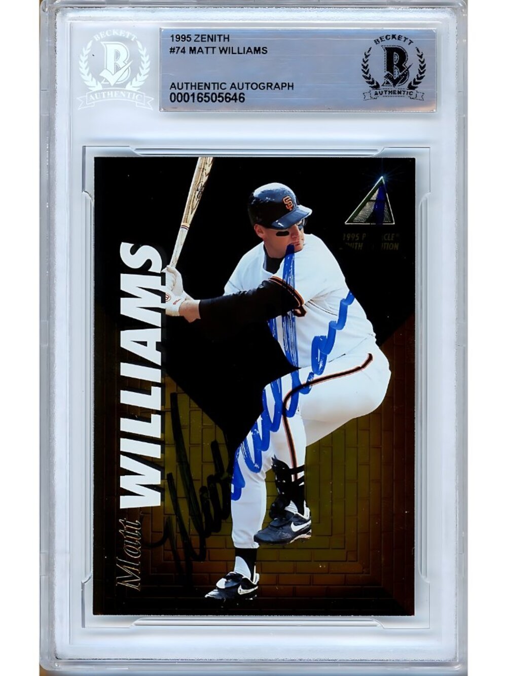 Matt Williams Signed 1995 Pinnacle Zenith #74 SF Giants Beckett BAS Slab Auto